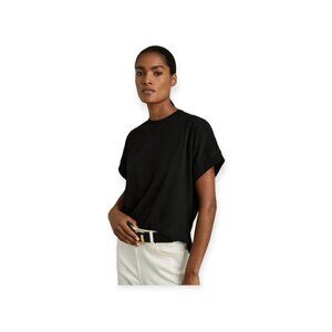 Reiss Black Rolled Sleeve Tee XS Minimalist Crewneck Portugal Made Womens Top EU